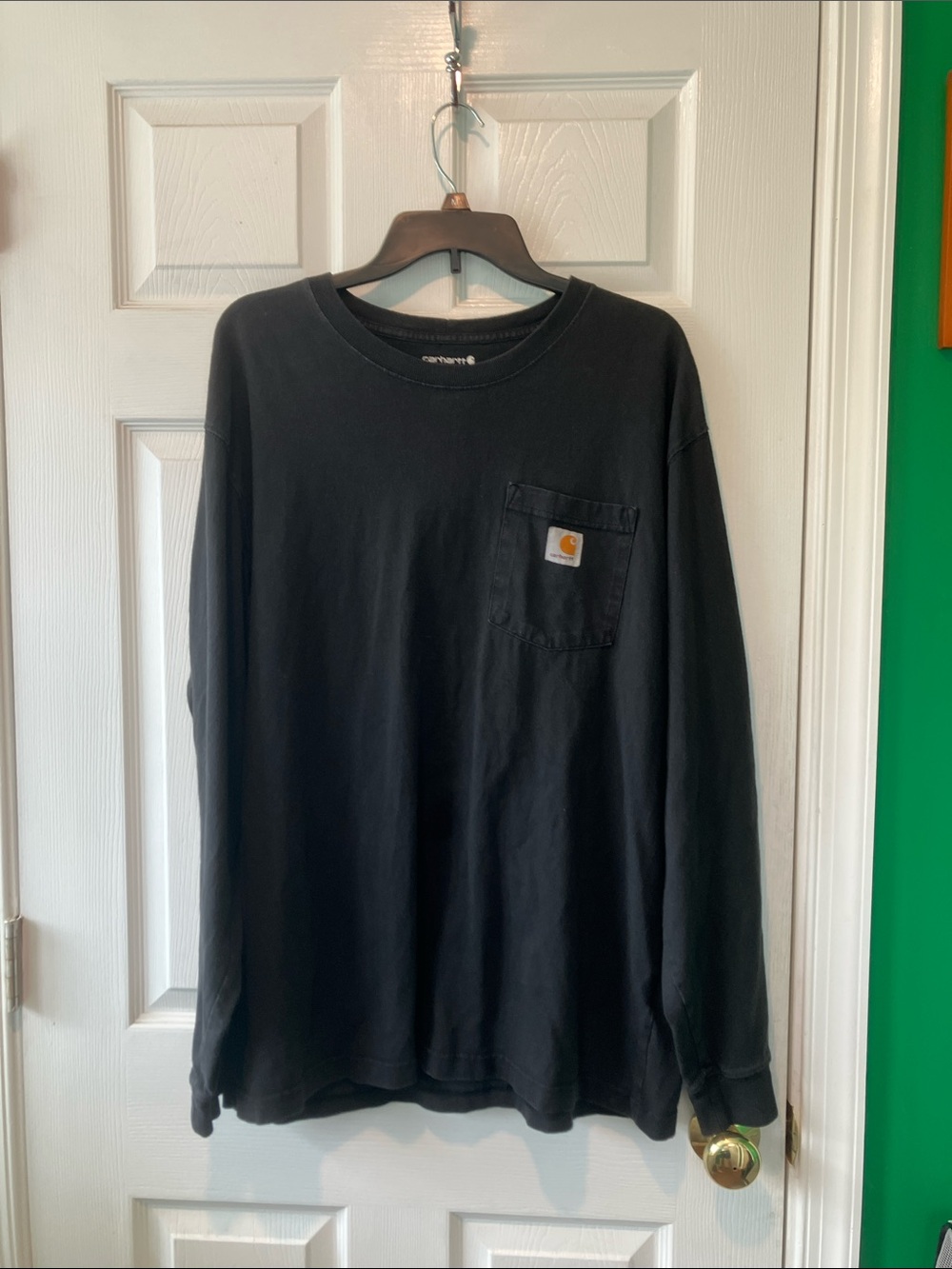 Carhartt Black Long Sleeve Pocket Tee with Logo Patch large loose fit